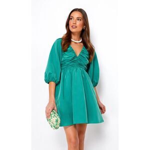 NWT Tuckernuck Hyacinth House Genevieve ruched V-neck mini dress, Med $148